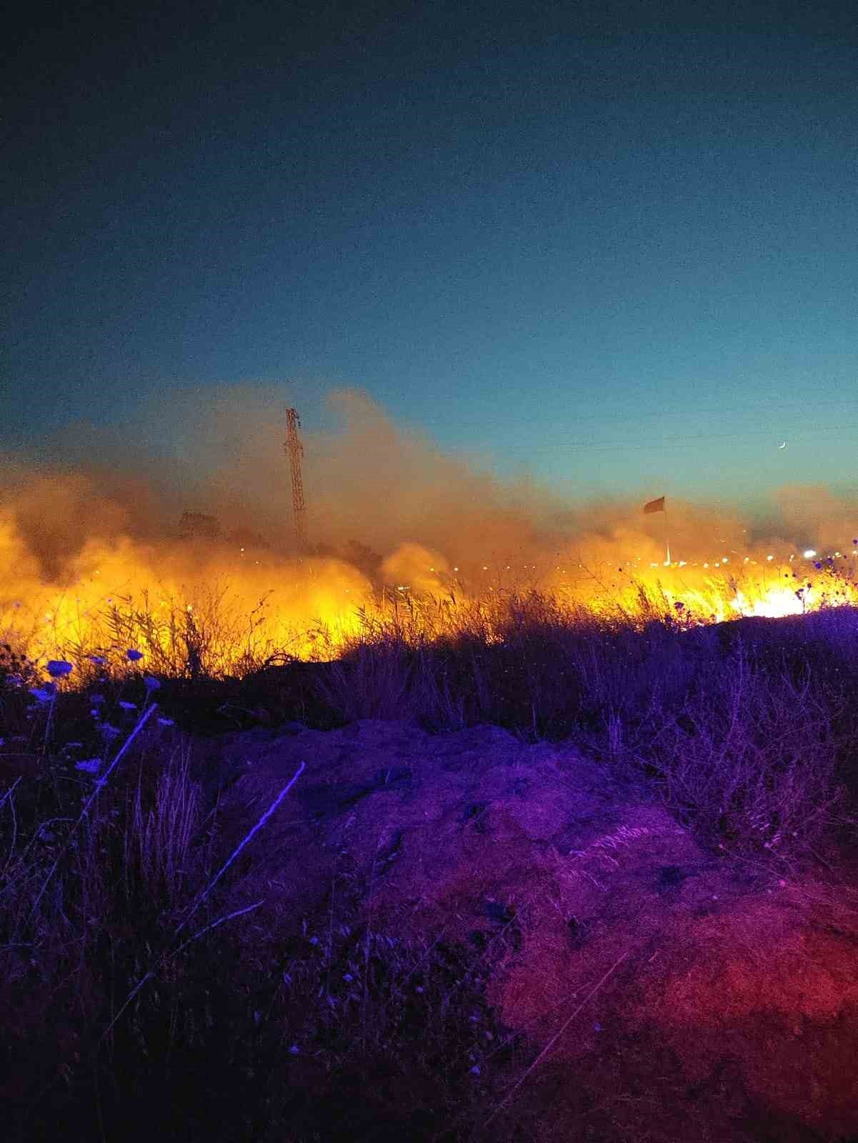 İzmir’de otluk alanda çıkan yangın evlere sıçramadan söndürüldü