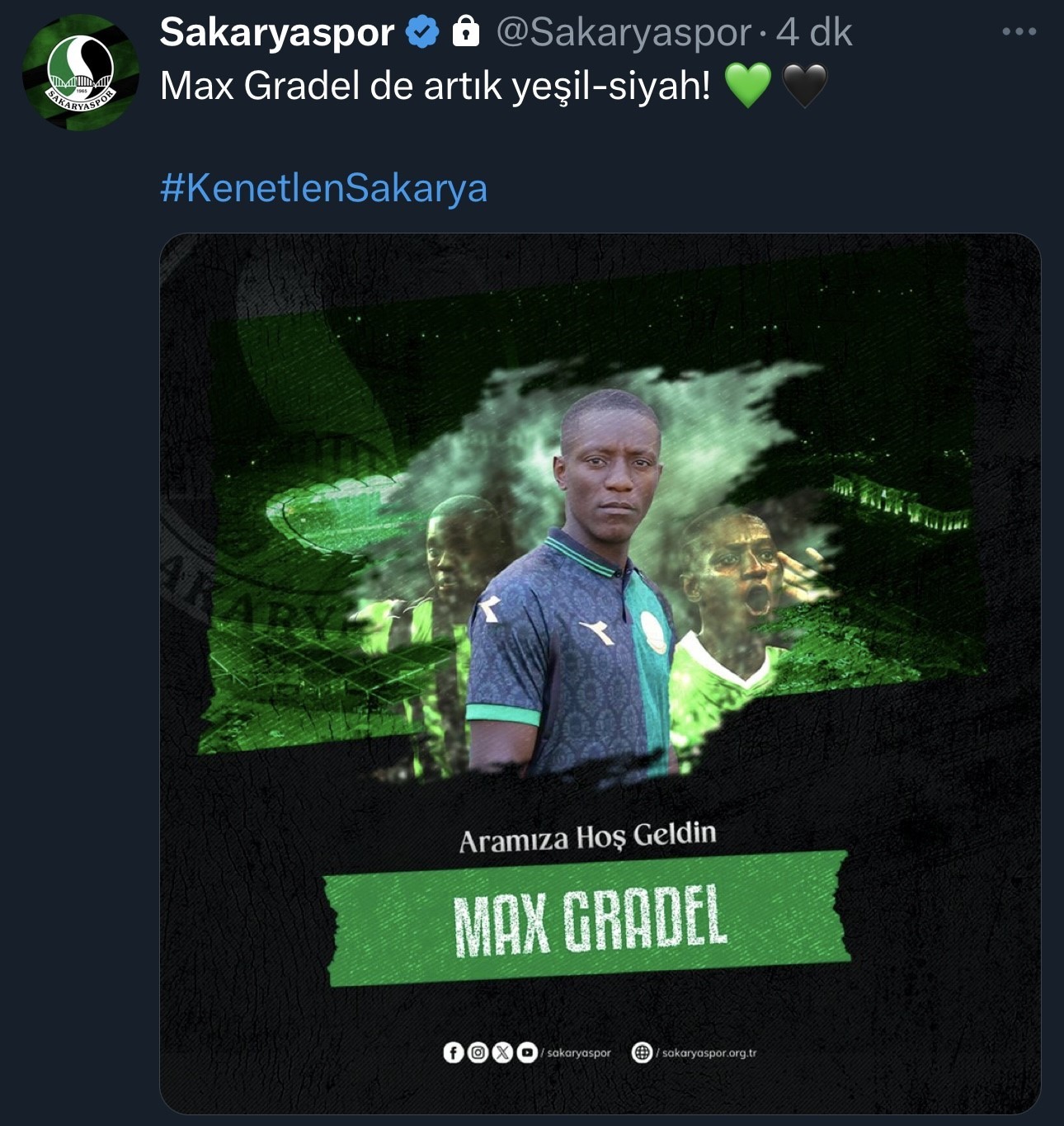 Sakaryaspor Max Gradel’i renklerine kattı