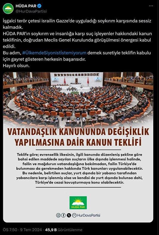 İsrail’in soykırımına katılan siyonistler için verilen kanun teklifi TBMM’de görüşülecek