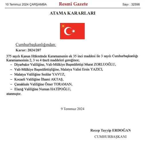 Başkan Erdoğan imzaladı! 5 ile yeni vali atandı